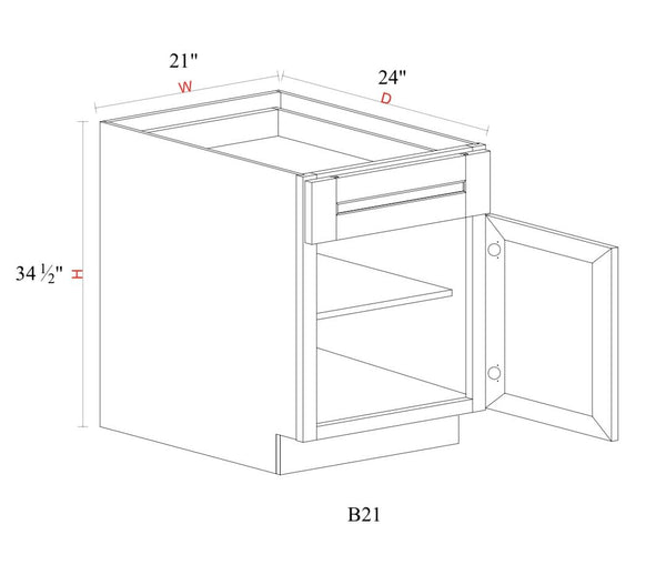 Base Cabinet - 21"W x 34- 1/2"H x 24"D