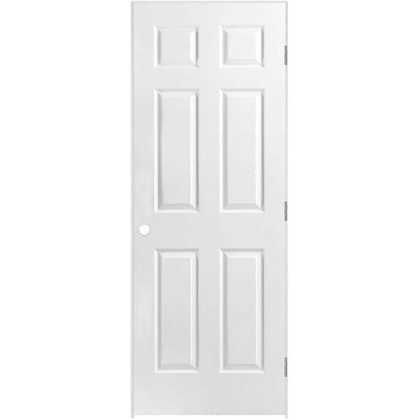 36 in. x 80 in. 6 Panel Left-Handed Hollow-Core Textured Primed Composite Single Prehung Interior Door