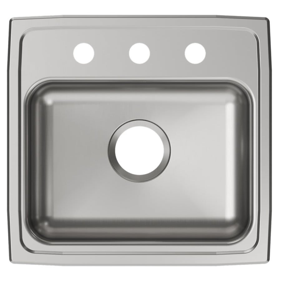 Lustertone™ Classic Single Bowl Kitchen Sink, Top Mount, ADA, 19 x 18 in, 5-3/8 in Bowl Depth, 3-Hole, 18 ga Lustrous Satin Steel, Stainless