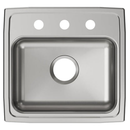 Lustertone™ Classic Single Bowl Kitchen Sink, Top Mount, ADA, 19 x 18 in, 5-3/8 in Bowl Depth, 3-Hole, 18 ga Lustrous Satin Steel, Stainless