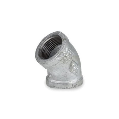 45 deg Elbow, 1-1/2 in, FNPT, 150 lb, Malleable Iron, Galvanized