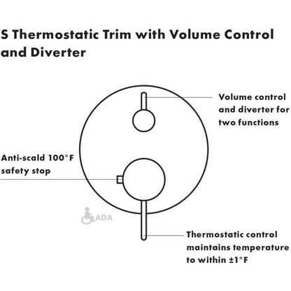 Ecostat S Thermostatic Valve Trim with Integrated Volume Control and Diverter for 2 Distinct Functions - Less Rough In