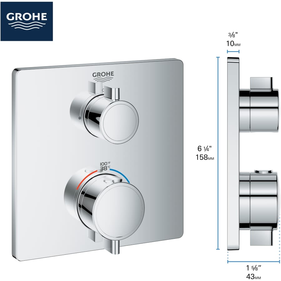 Grohtherm Thermostatic Valve Trim Only with Dual Lever Handles and Volume Control - Less Rough In