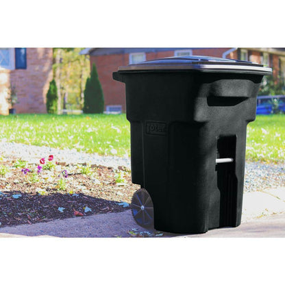 96 Gallon Black Rolling Outdoor Garbage/Trash Can with Wheels and Attached Lid