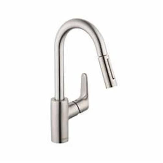 Focus Kitchen Faucet, Deck Mount, ADA, 1 Lever Handle, 1-Hole, Steel Optic