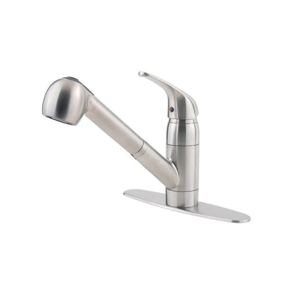 Pfirst Series™ Kitchen Faucet, Deck Mount, ADA, 1 Lever Handle, 1 or 3-Hole, Stainless Steel