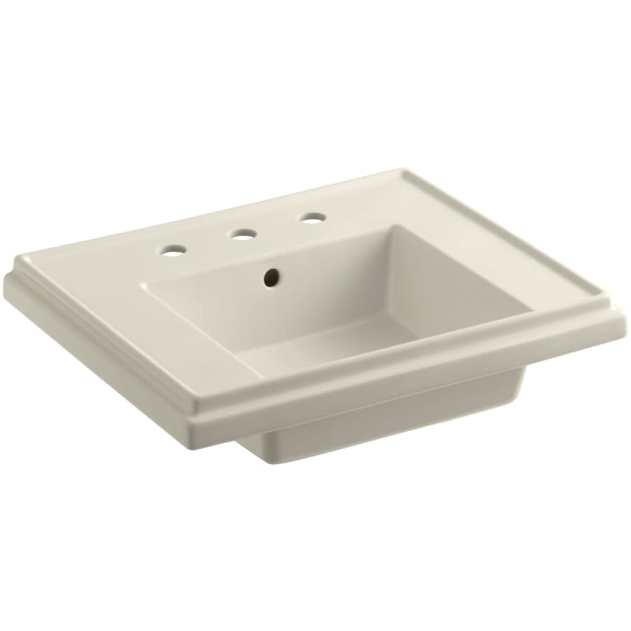 Tresham 14-1/4" Fireclay Pedestal Bathroom Sink with 3 Holes Drilled and Overflow