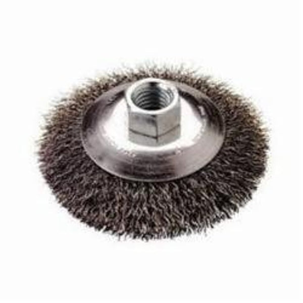 Bevel Wheel Brush, 4 in Dia Brush, 0.014 in Dia Crimped Filament/Wire, 5/8-11 Arbor Hole