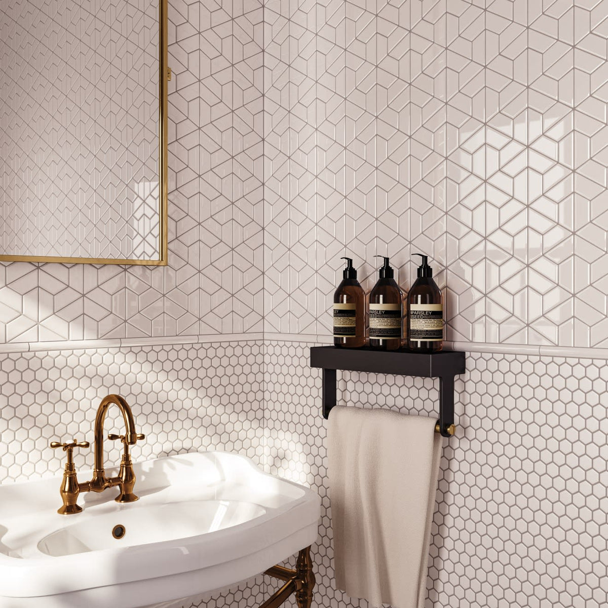 Le Cafe White 1x1 Hexagon Mosaic Gloss