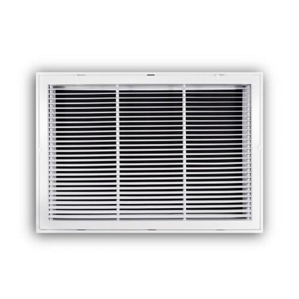 Fixed Bar Type Return Filter Grille, 30 x 20 in, 30 deg Pitch, 2 in Filter, Steel, White