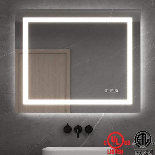 36 in. W x 30 in. H Rectangular Frameless LED Light Anti-Fog Wall Bathroom Vanity Mirror with Front Light