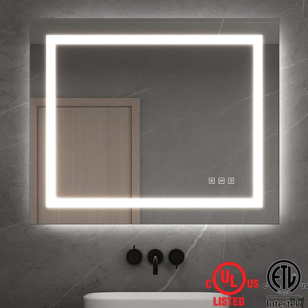 36 in. W x 30 in. H Rectangular Frameless LED Light Anti-Fog Wall Bathroom Vanity Mirror with Front Light