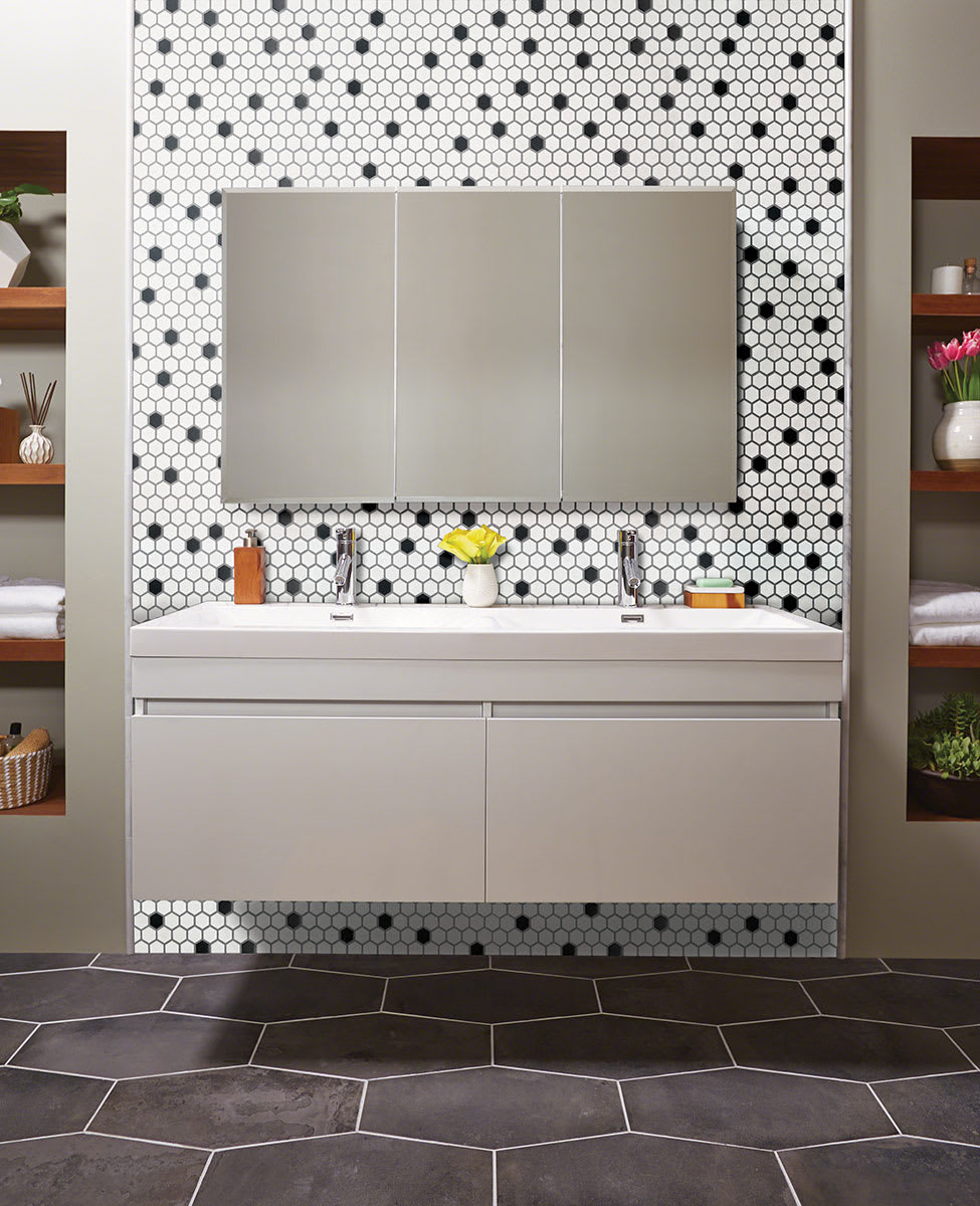 BLACK AND WHITE 1" HEXAGON MATTE