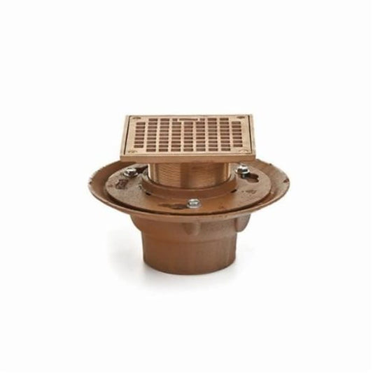2005 Floor Drain, 3 in Outlet, No Hub, 6 in Square Nickel Bronze Top
