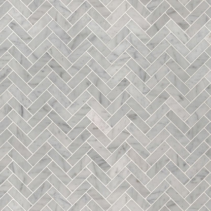 Carrara White 1x3 Herringbone Polished