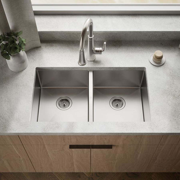 Strive 32" Double Basin Undermount 16-Gauge Stainless Steel Kitchen Sink with SilentShield