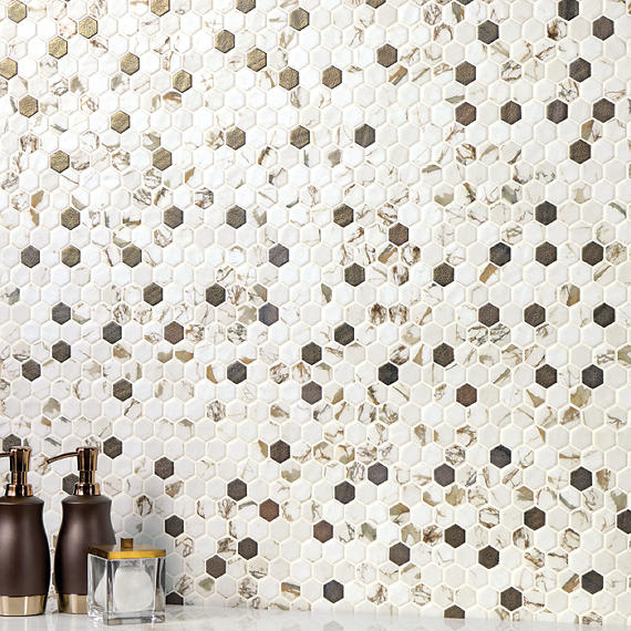 Uptown Glass Posh Bronze Hexagon 1X1 Mixed