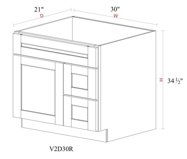 Vanity Sink Base Cabinet with Drawers Right - 30"W * 34- 1/2"H * 21"D