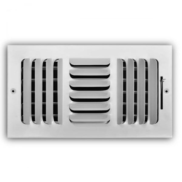 3-Way Curved Blade Supply Register, 12 x 4 in, Horizontal Blades, 7/8 in Spacing, Multi Shutter Damper, Steel, White