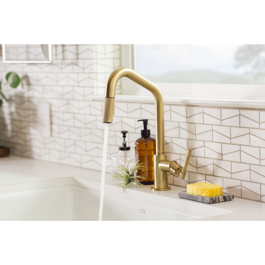 Litze Single Handle Angled Spout Pull Down Kitchen Faucet with Knurled Handle - Limited Lifetime Warranty