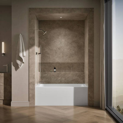 Underscore 60" Soaking Bathtub for Three Wall Alcove Installation with Left Drain and 68 Gallon Water Capacity