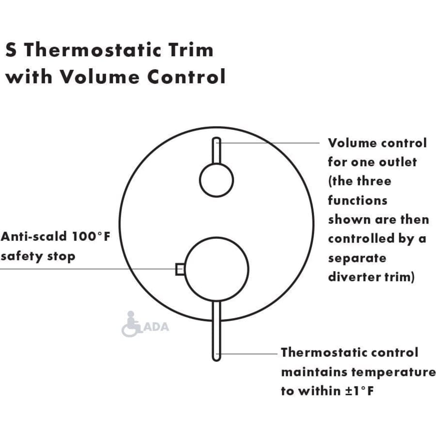Ecostat S Collection Thermostatic Valve Trim with Integrated Volume Control for 1 Distinct Function - Less Rough In