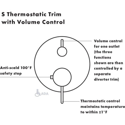 Ecostat S Collection Thermostatic Valve Trim with Integrated Volume Control for 1 Distinct Function - Less Rough In