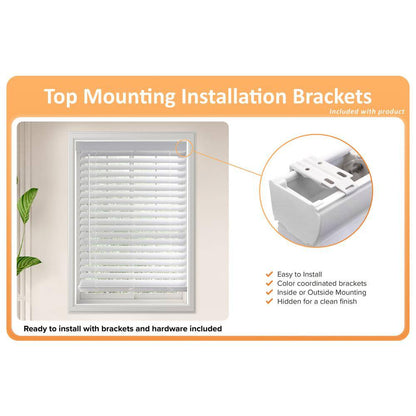 White Cordless Faux Wood Blinds for Windows with 2 in. Slats