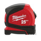 Compact Measuring Tape With Belt Clip, 25 ft L x 25 mm W Blade, Steel Blade, 1/16 in, 1/8 in, 1/4 in, 1/2 in, Graduation