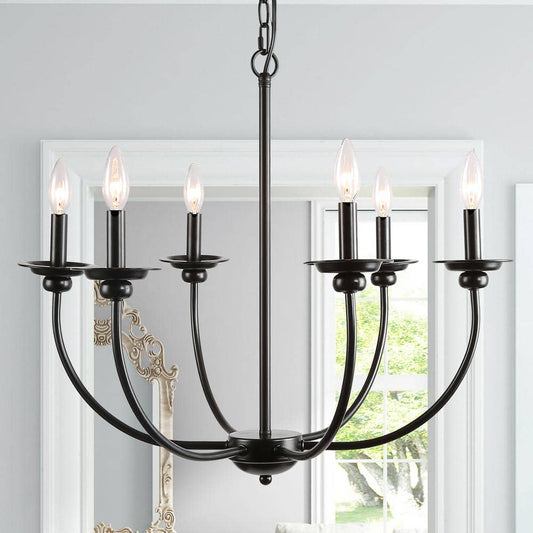 Black Farmhouse Candle Chandelier Light Luraca 6-Light Modern Traditional Chandelier Kitchen Island Pendant Lighting