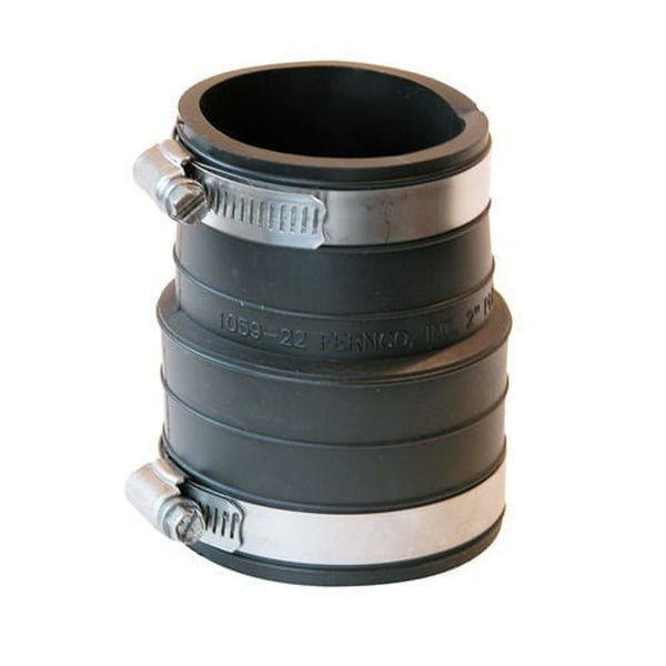 Transition Coupling, 2 in, Plastic Socket x Plastic/Cast Iron, Flexible PVC