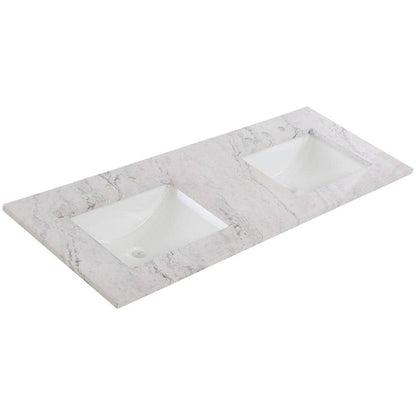 61 in. W x 22 in. D Cultured Marble White Rectangular Double Sink Vanity Top in Lunar