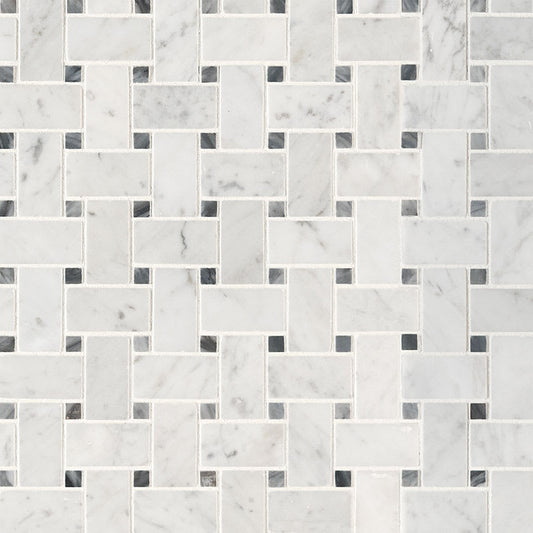 Carrara White Basketweave Pattern Honed