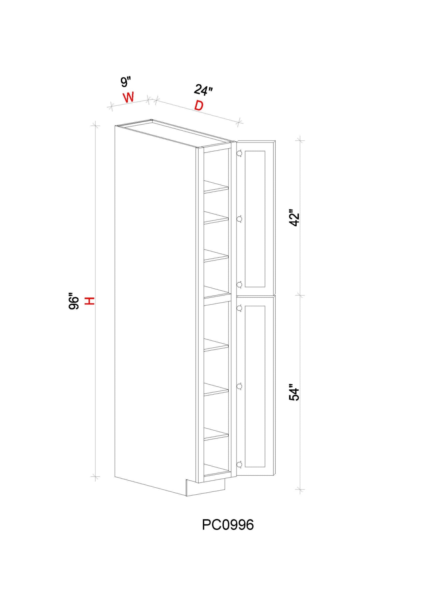 Pantry Cabinet - 09"W x 96"H x 24"D - 1D