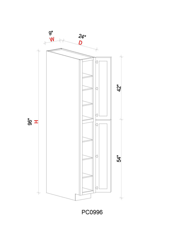 Pantry Cabinet - 09"W x 96"H x 24"D - 1D