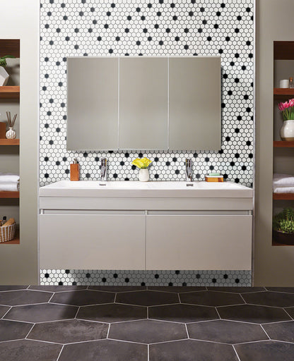 Black And White 1” Hexagon Mosaic Tile