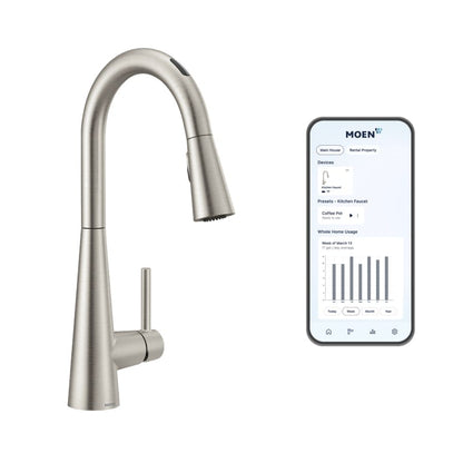 Sleek 1.5 GPM Single Hole Pull Down Kitchen Faucet with Voice Activation