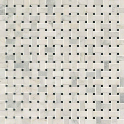 Arabescato Carrara with Black Marble Basket Weave Pattern Honed in a Mesh