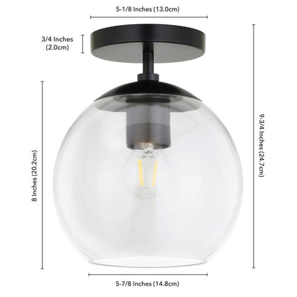 Bartlett 9 in. 1-Light Matte Black and Clear Glass Semi-Flush Mount