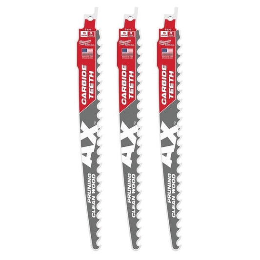 SAWZALL® The Ax™ Carbide Tip Reciprocating Saw Blade, 9 in L, 3 tpi, 0.05 in THK