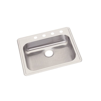 Dayton® Single Bowl Kitchen Sink, Top Mount, ADA, 25 x 21-1/4 in, 5-1/4 in Bowl Depth, 4-Hole, 22 ga Brushed Satin Steel, Stainless