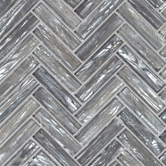 Shimmering Silver Herringbone 8mm