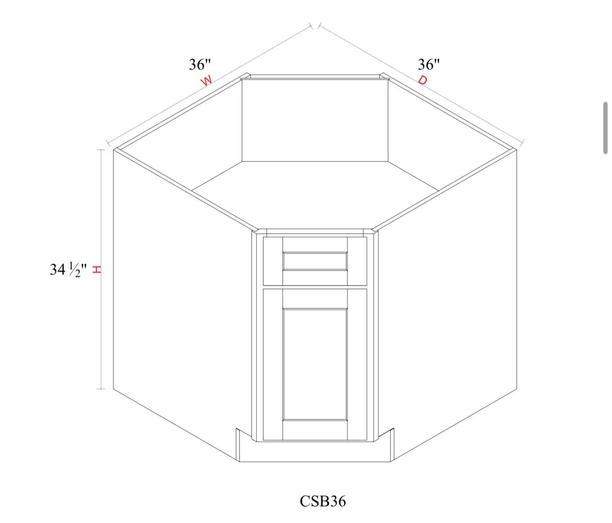 Corner Sink Base - 36"W x 34- 1/2"H x 24"D
