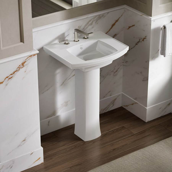 Kelston 24" Rectangular Vitreous China Pedestal Bathroom Sink with Overflow and 3 Faucet Holes at 8" Centers