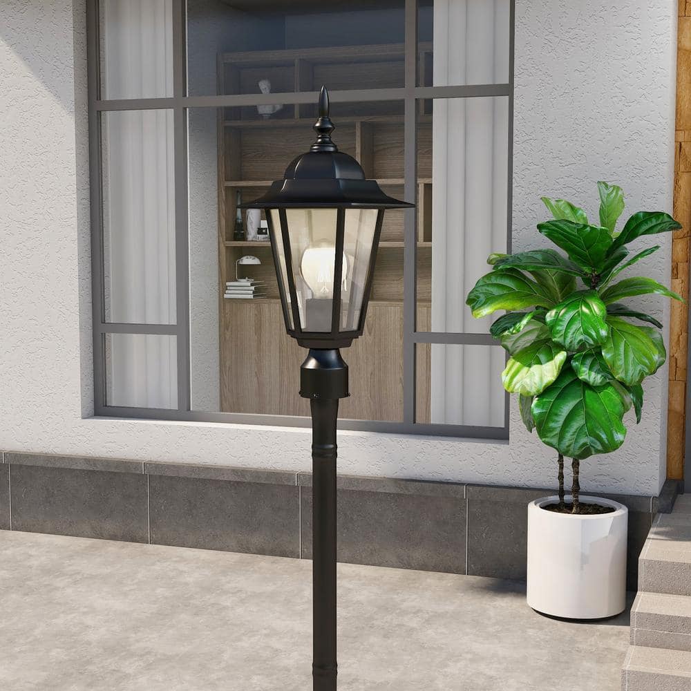 1-light Textured Black Outdoor Post Light with Clear Glass