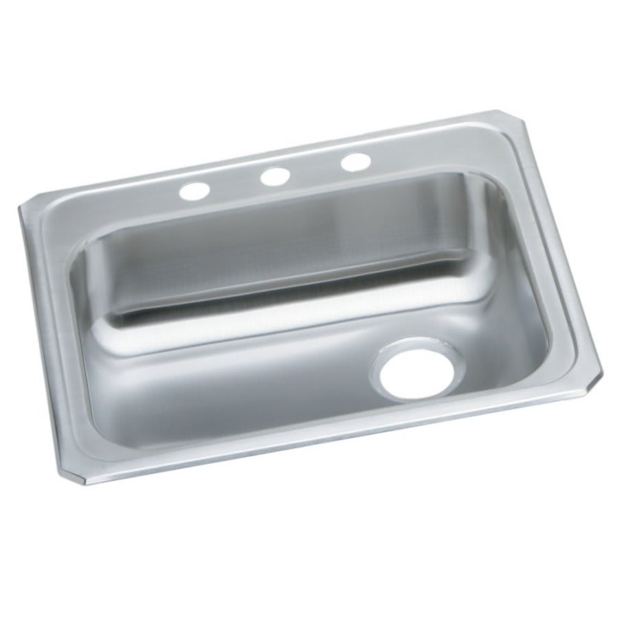 Celebrity Single Bowl Kitchen Sink, Top Mount, ADA, 25 x 21-1/4 in, 5-1/4 in Bowl Depth, 3-Hole, 20 ga Brushed Satin Steel, Stainless