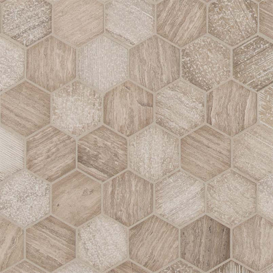 Honey Comb Multi Finish 2" Hexagon Mosaic Tile