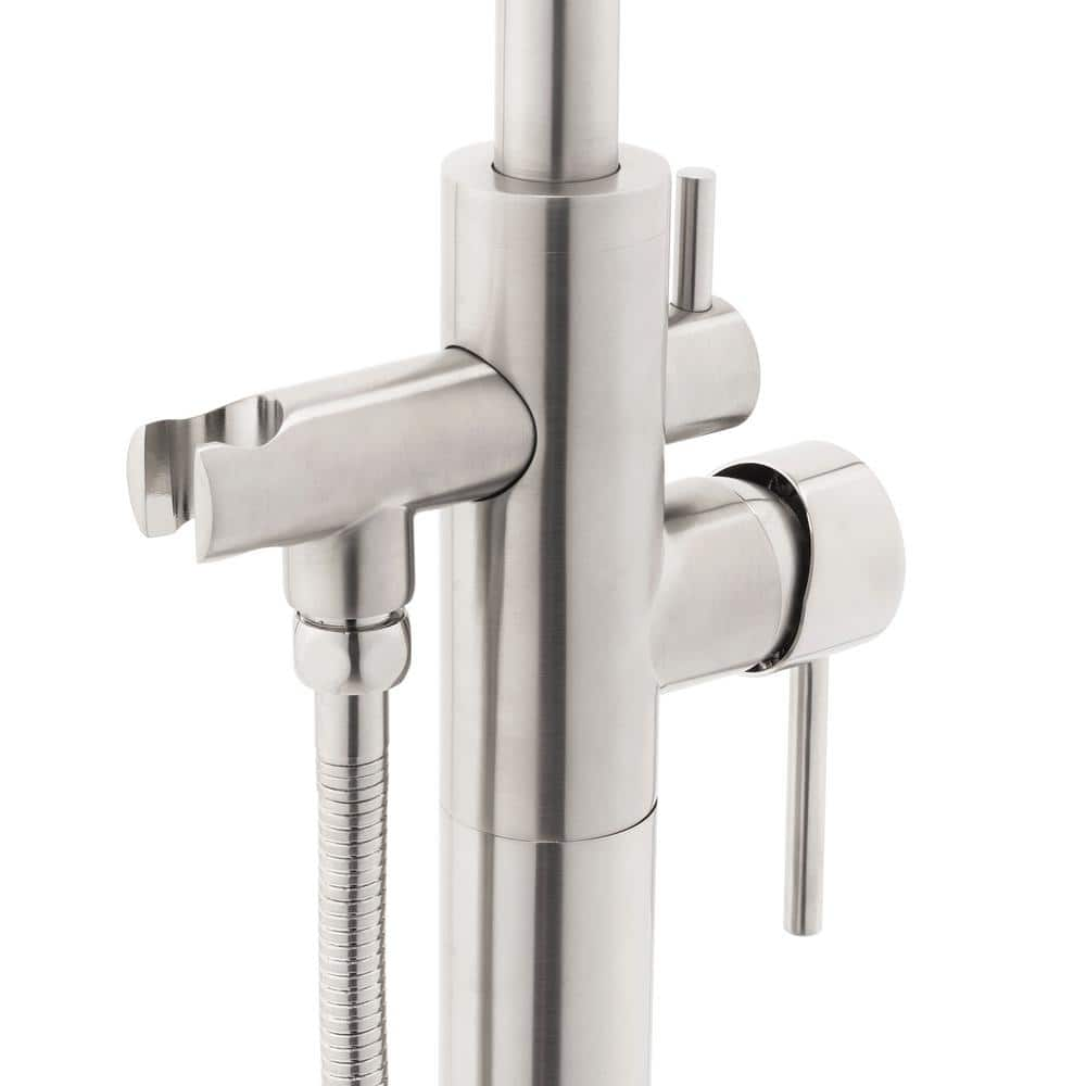 1-Handle Freestanding Floor Mount Tub Faucet Bathtub Filler with Hand Shower in Brush Nickel