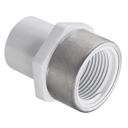 Female Adapter, 3/4 in, Spigot x Stainless Steel Reinforced FNPT, SCH 40/STD, PVC