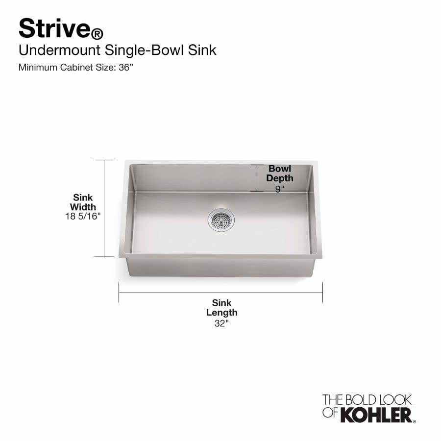 Strive 32" Single Basin Undermount 16-Gauge Stainless Steel Kitchen Sink with SilentShield